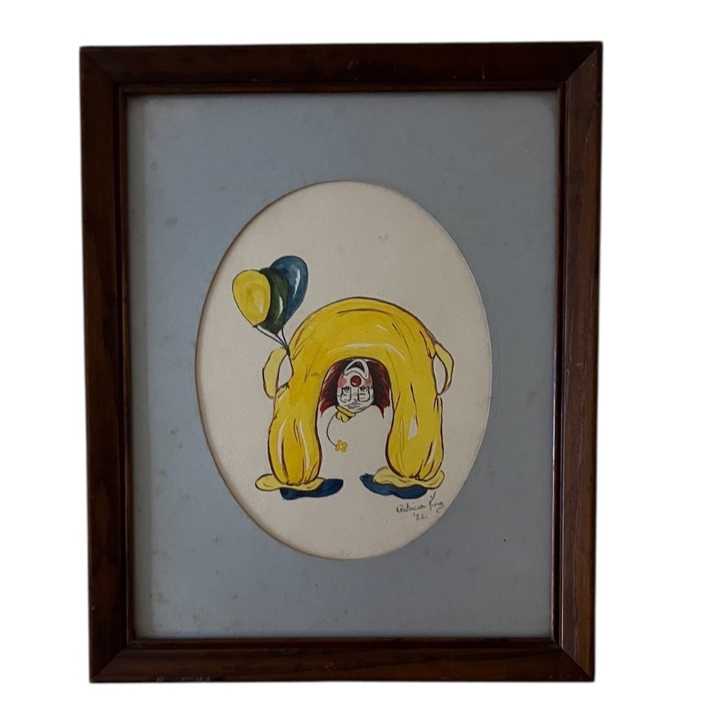Vintage 80's Watercolor Clown Painting By Artist Patricia King